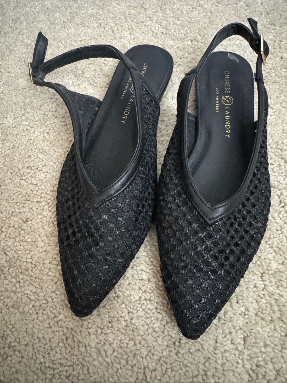 Chinese Laundry Black Woven Pointed Slingback Flats